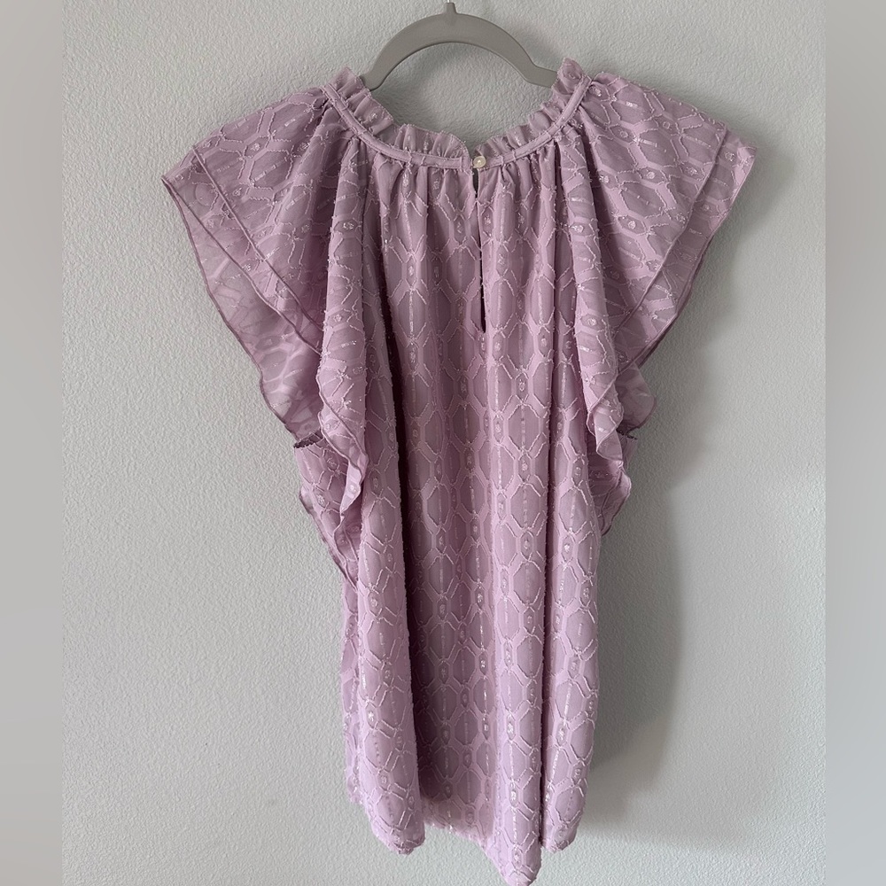 Loft High Neck Blouse with Flutter Sleeves in EUC